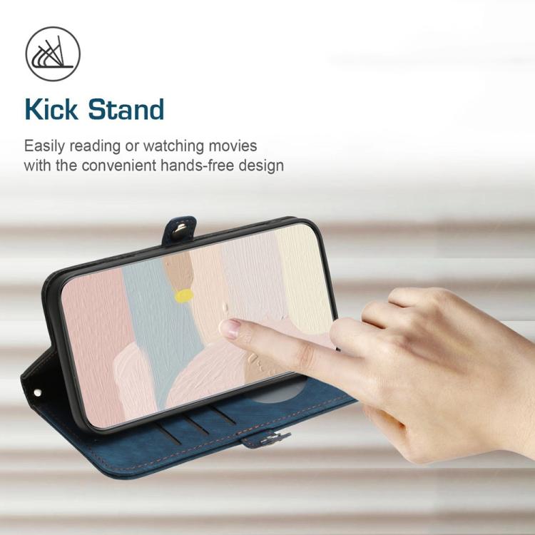 Funda de Cuero para Itel A80 con Correa de Mano y Hebilla Lateral Doble Plegable (Azul Real)