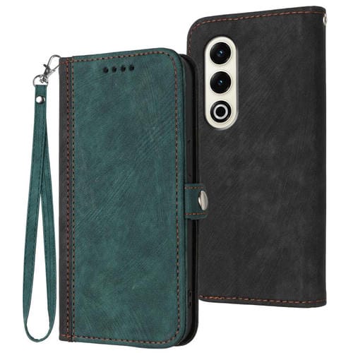 Funda de Cuero para Itel S25 con Correa de Mano y Hebilla Lateral Doble Plegable (Verde Oscuro)