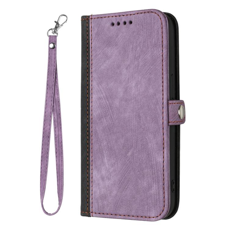 Funda de Cuero para Itel S25 con Correa de Mano y Hebilla Lateral Doble Plegable (Morado)