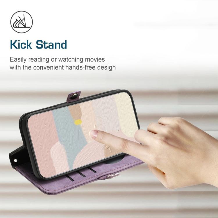 Funda de Cuero para Itel S25 con Correa de Mano y Hebilla Lateral Doble Plegable (Morado)