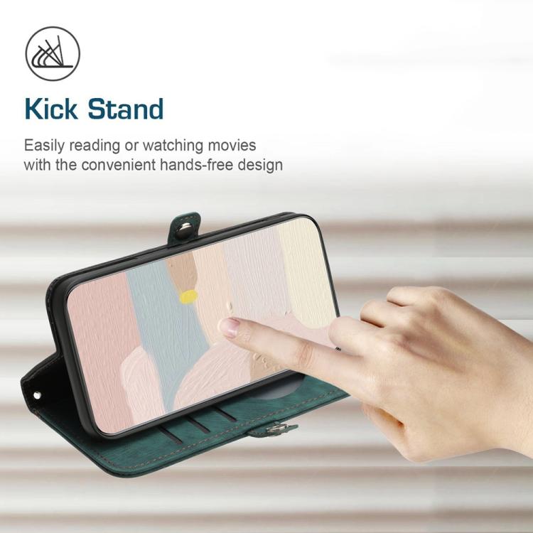 Funda de Cuero para Itel S25 Ultra con Correa y Hebilla Lateral Doble Plegable (Verde Oscuro)