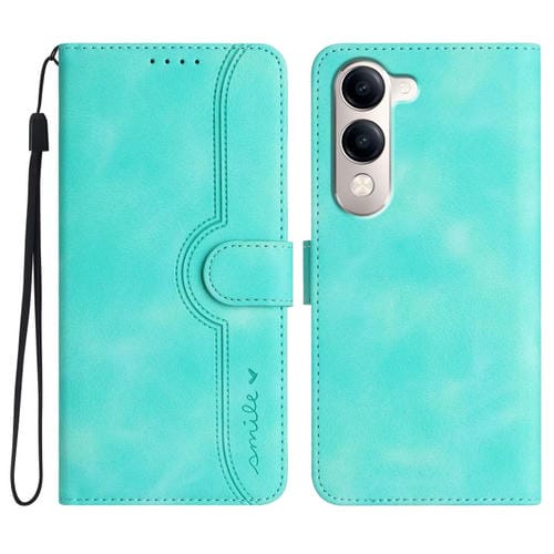 Funda de Cuero con Diseño de Corazón para Vivo Y29S 5G / Y04 4G (Azul Claro)