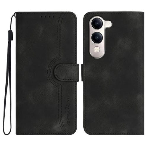 Funda de Cuero con Diseño de Corazón Global para Vivo Y29S 5G / Y04 4G (Negra)