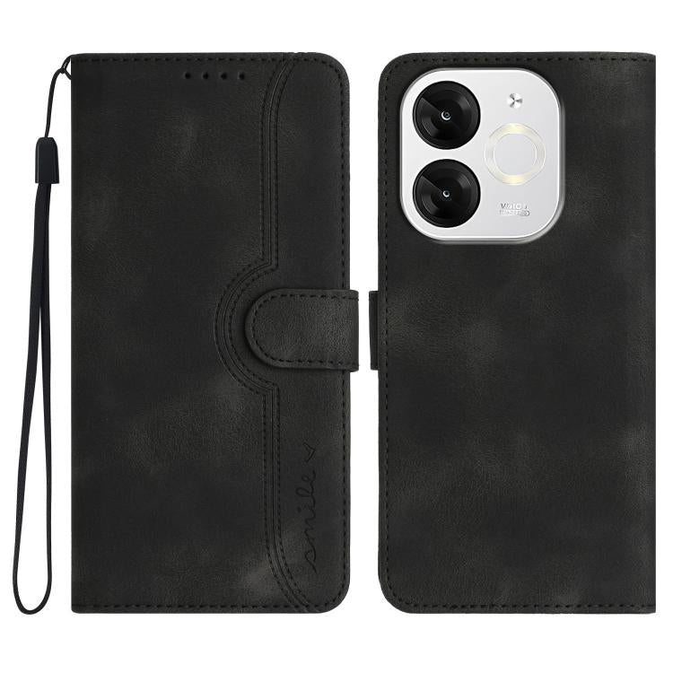 Funda de Piel Sintética Itel A80 con Diseño de Corazón (Negra)