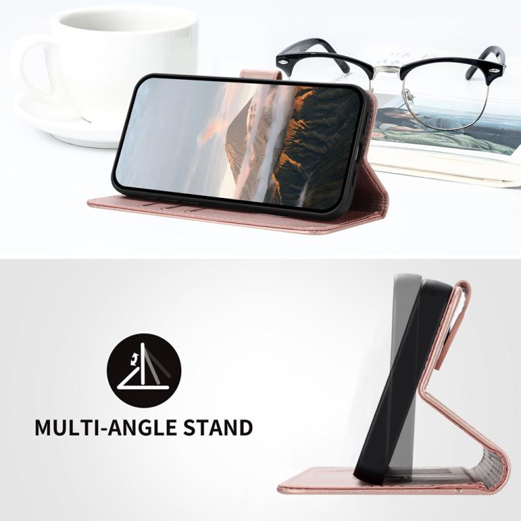 Estuche de Cuero con Hebilla y Diseño Triangular para Teléfono Itel A48 (Oro Rosa)