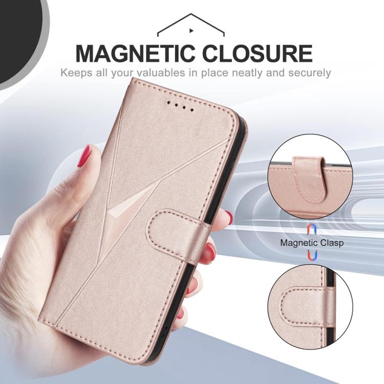 Estuche de Cuero con Hebilla y Diseño Triangular para Teléfono Itel A48 (Oro Rosa)
