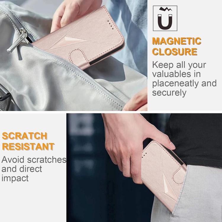 Estuche de Cuero con Hebilla y Diseño Triangular para Teléfono Itel A48 (Oro Rosa)