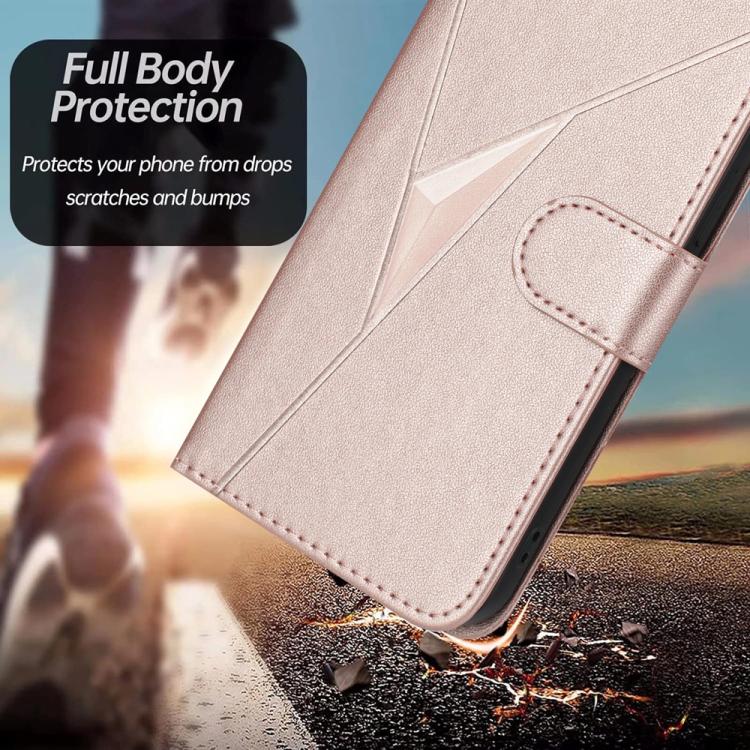 Estuche de Cuero con Hebilla y Diseño Triangular para Teléfono Itel A48 (Oro Rosa)