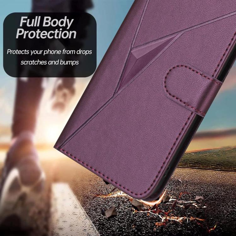 Estuche de Cuero con Hebilla y Diseño de Triángulos para Teléfono Itel A48 (Morado Oscuro)