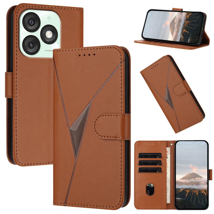 Funda de Cuero Itel A50 con Cierre de Hebilla y Diseño Triangular (Marrón)