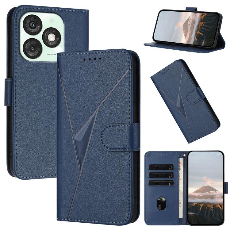 Funda de Cuero Itel A50 con Cierre de Hebilla y Diseño Triangular (Azul Real)