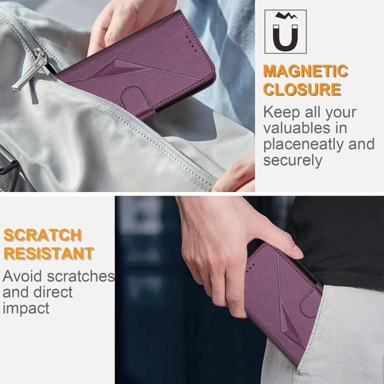 Funda de Cuero con Cierre de Hebilla y Diseño Triangular para Itel A50C (Morado Oscuro)