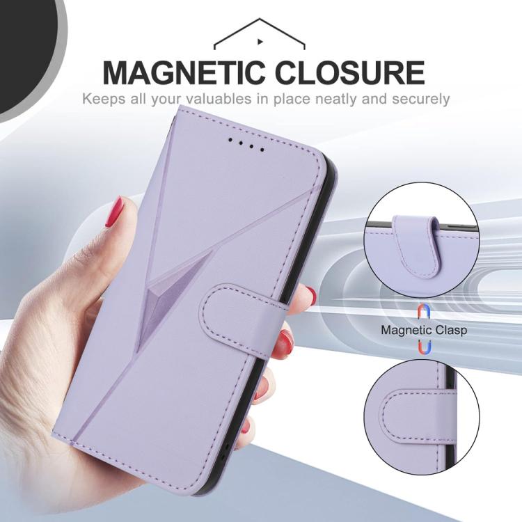 Funda de Cuero Itel S25 con Cierre de Hebilla y Diseño Triangular (Morado Claro)