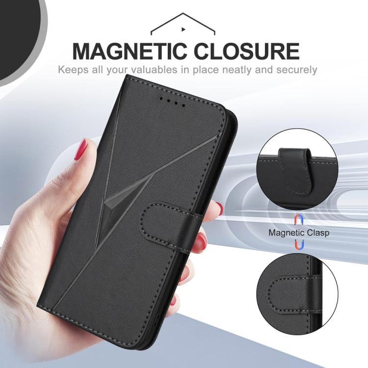 Funda de Cuero Itel S25 con Cierre de Hebilla y Diseño Triangular (Negro)