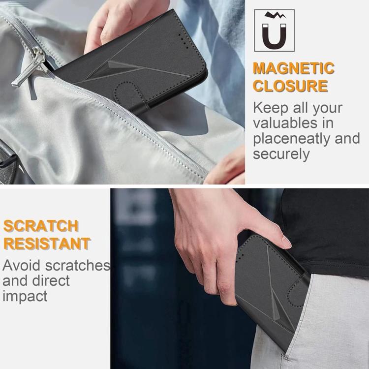 Funda de Cuero Itel S25 con Cierre de Hebilla y Diseño Triangular (Negro)