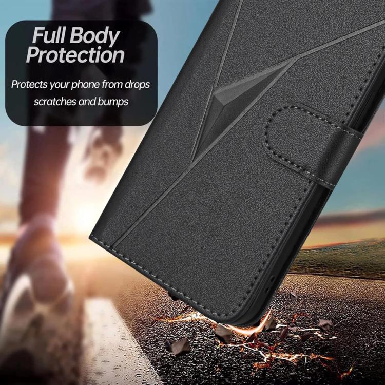 Funda de Cuero Itel S25 con Cierre de Hebilla y Diseño Triangular (Negro)