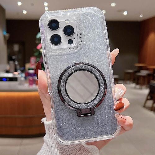 Funda para Teléfono Magsafe iPhone 14 Pro Max Soporte Espejo Purpurina (Negra)