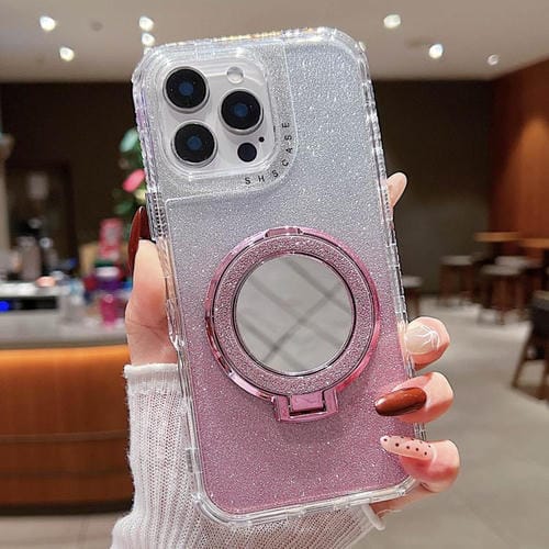 Funda para Teléfono Magsafe iPhone 13 Pro Max Soporte Espejo Purpurina (Rosa)