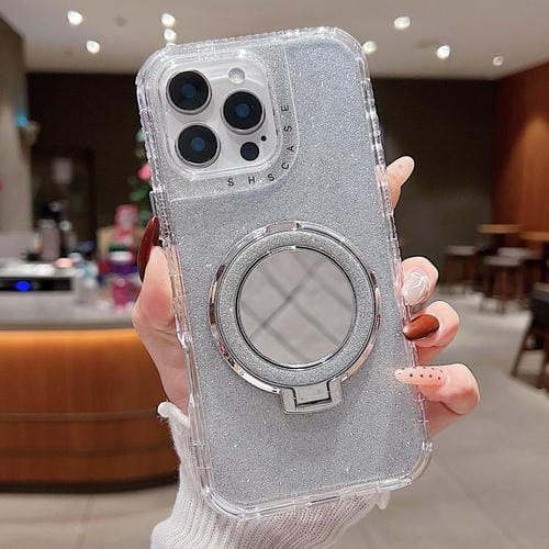Funda para Teléfono Magsafe iPhone 13 Pro Max Soporte Espejo Purpurina (Plateada)
