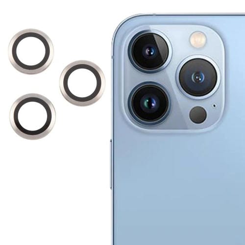 Cubierta de Cámara Trasera Película de Lente de Vidrio Templado 9H para iPhone 13 Pro Max y 13 Pro (Plateada)