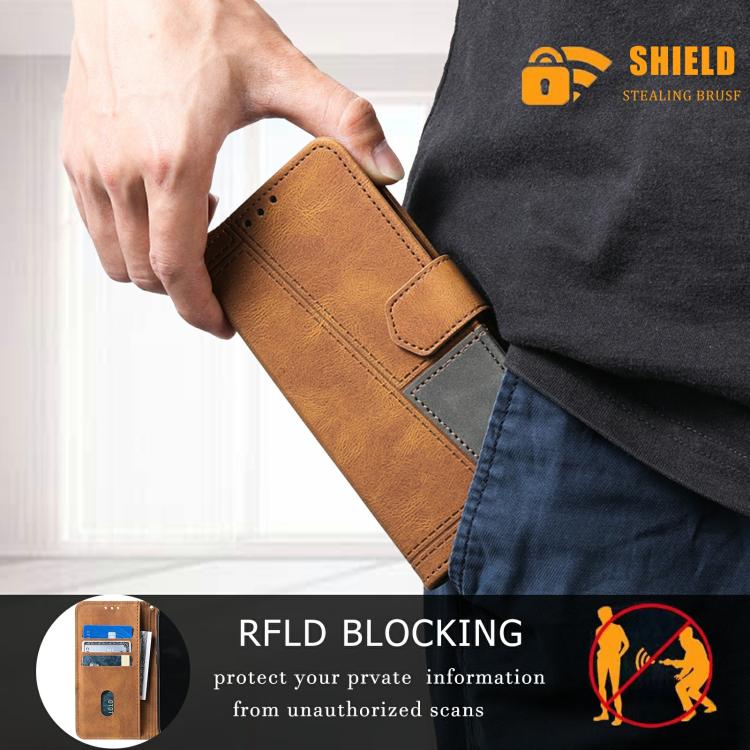 Funda de Cuero Ttudrch para iPhone 16E con Empalme de Líneas en Relieve (Marrón)