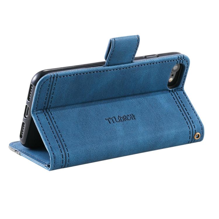 Funda de Cuero Ttudrch para iPhone 16E con Empalme de Líneas en Relieve (Azul)