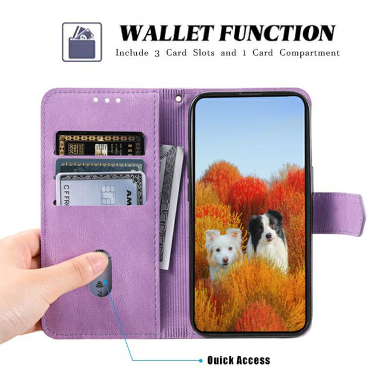 Funda de Cuero Ttudrch para iPhone 16E Empalme de Líneas En Relieve (Morado)
