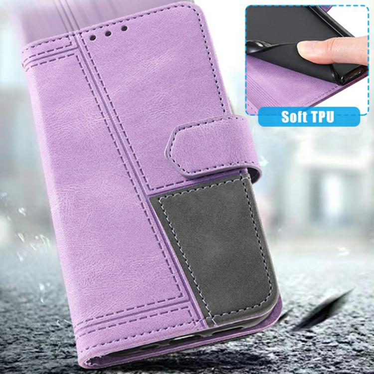 Funda de Cuero Ttudrch para iPhone 16E Empalme de Líneas En Relieve (Morado)