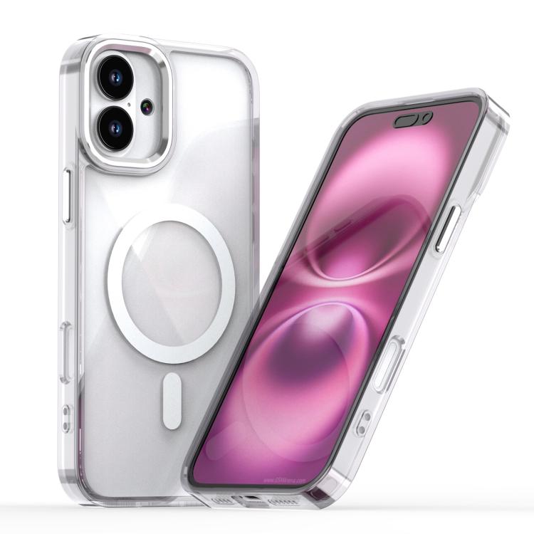 Funda magnética transparente MagSafe para iPhone 16 Plus (blanca)
