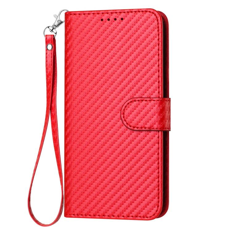 Funda de Cuero con Hebilla de Fibra de Carbono para Teléfono Itel A48 Yx0070 con Cordón (Rojo)