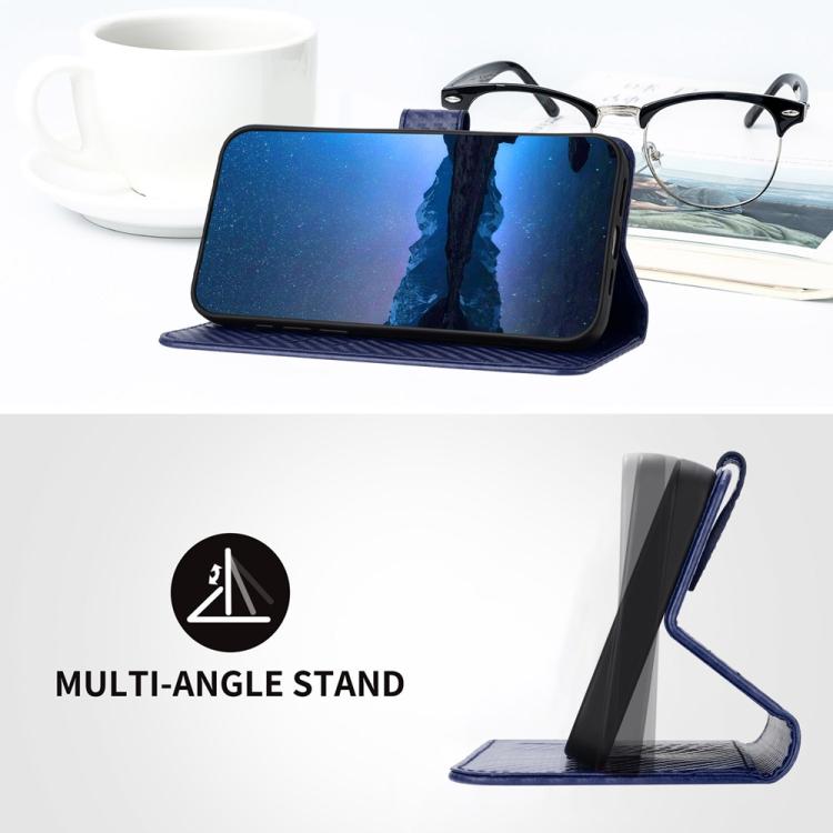 Funda de Cuero con Hebilla de Fibra de Carbono para Teléfono Itel A48 Yx0070 con Cordón (Azul)