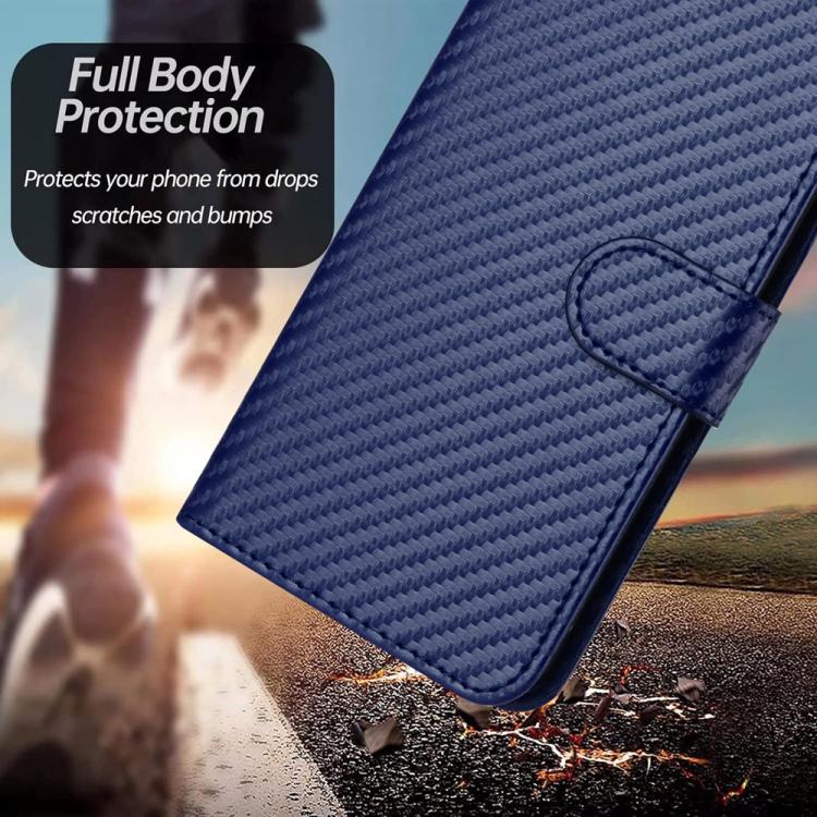 Funda de Cuero con Hebilla de Fibra de Carbono para Teléfono Itel A48 Yx0070 con Cordón (Azul)