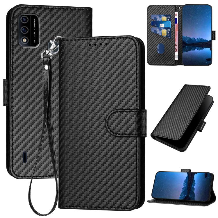 Funda de Cuero con Hebilla de Fibra de Carbono para Teléfono Itel A48 Yx0070 con Cordón (Negro)