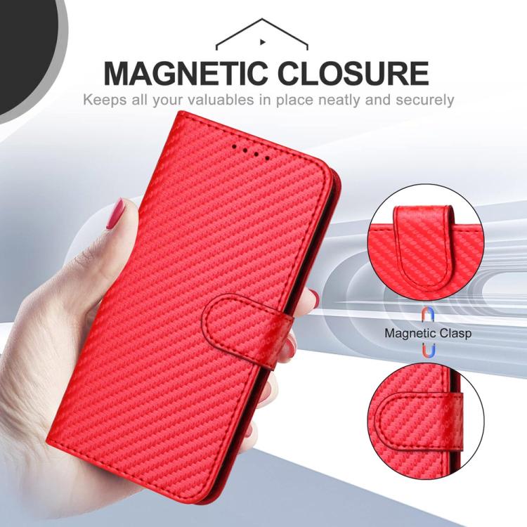 Funda de Cuero con Hebilla de Fibra de Carbono para Teléfono Itel A50 Yx0070 con Cordón (Rojo)