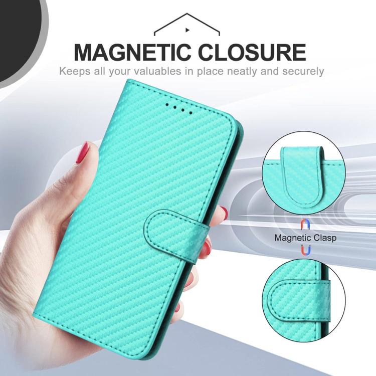 Funda de Cuero con Hebilla de Fibra de Carbono para Teléfono Itel A50 Yx0070 con Cordón (Azul Claro)