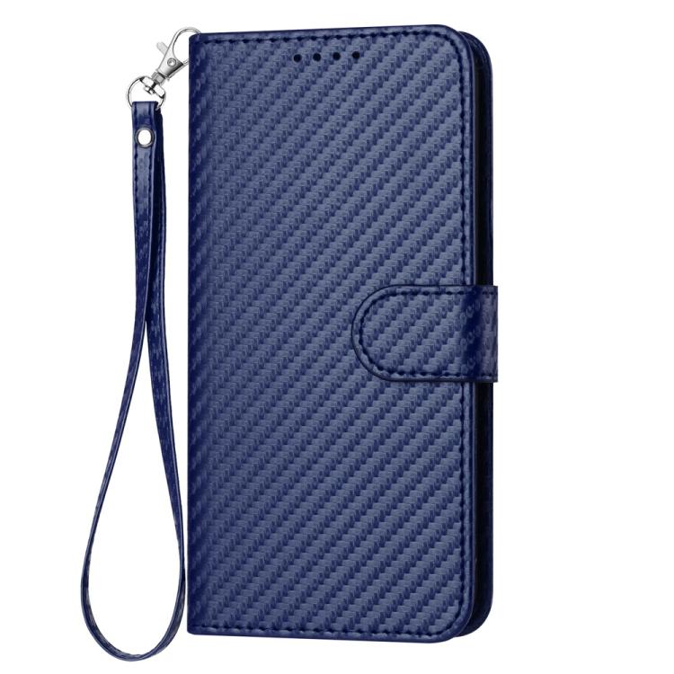 Funda de Cuero con Hebilla de Fibra de Carbono para Teléfono Itel A50C Yx0070 con Cordón (Azul)