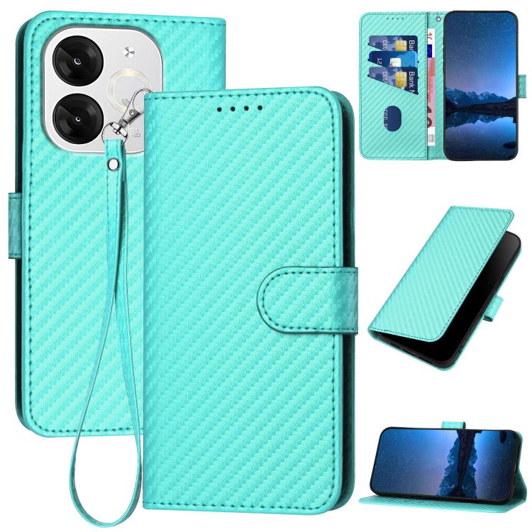 Funda de Cuero con Hebilla de Fibra de Carbono para Teléfono Itel A80 Yx0070 con Cordón (Azul Claro)
