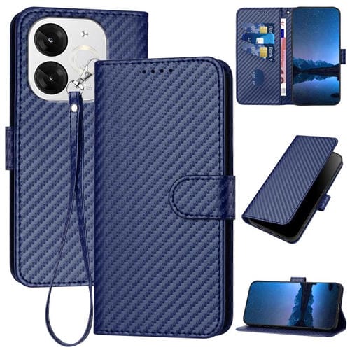 Funda de Cuero con Hebilla de Fibra de Carbono para Teléfono Itel A80 Yx0070 con Cordón (Azul)