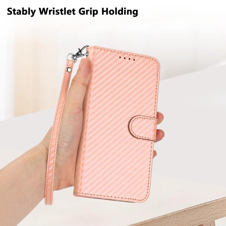 Funda de Cuero con Hebilla de Fibra de Carbono para Teléfono Itel A80 Yx0070 con Cordón (Rosa)