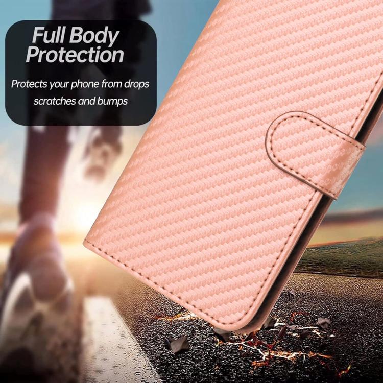 Funda de Cuero con Hebilla de Fibra de Carbono para Teléfono Itel A80 Yx0070 con Cordón (Rosa)
