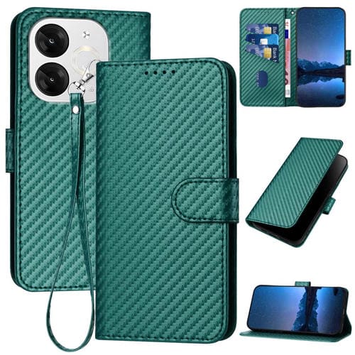 Funda de Cuero Itel A80 Yx0070 con Hebilla de Fibra de Carbono y Cordón (Verde Oscuro)