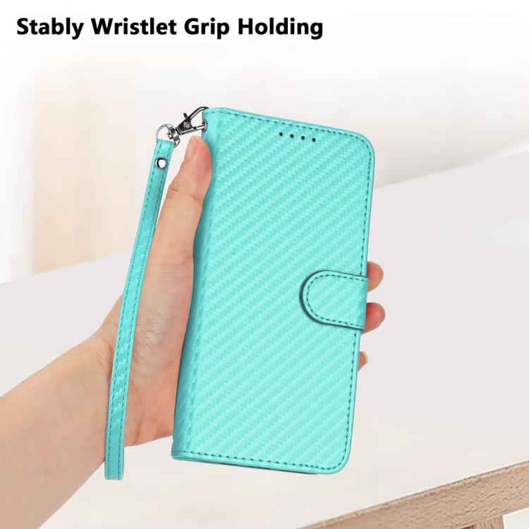 Funda de Cuero con Hebilla de Fibra de Carbono para Teléfono Itel S25 Yx0070 con Cordón (Azul Claro)