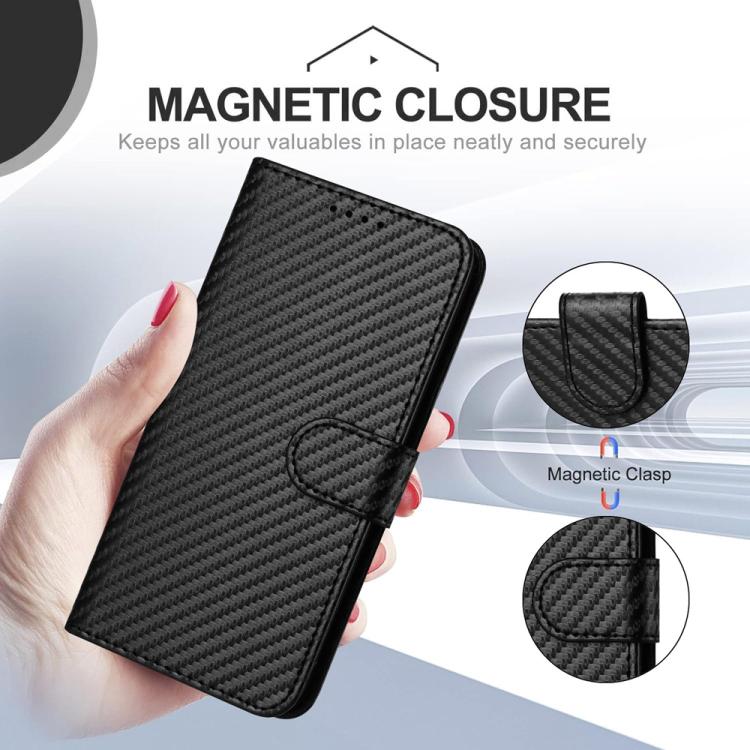 Funda de Cuero con Hebilla de Fibra de Carbono para Teléfono Itel S25 Yx0070 con Cordón (Negro)