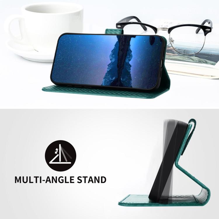 Funda de Cuero con Hebilla de Fibra de Carbono para Teléfono Itel S25 Ultra Yx0070 con Cordón (Verde Oscuro)