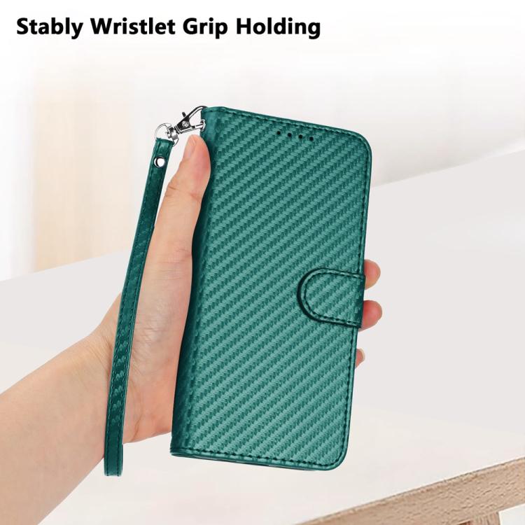 Funda de Cuero con Hebilla de Fibra de Carbono para Teléfono Itel S25 Ultra Yx0070 con Cordón (Verde Oscuro)