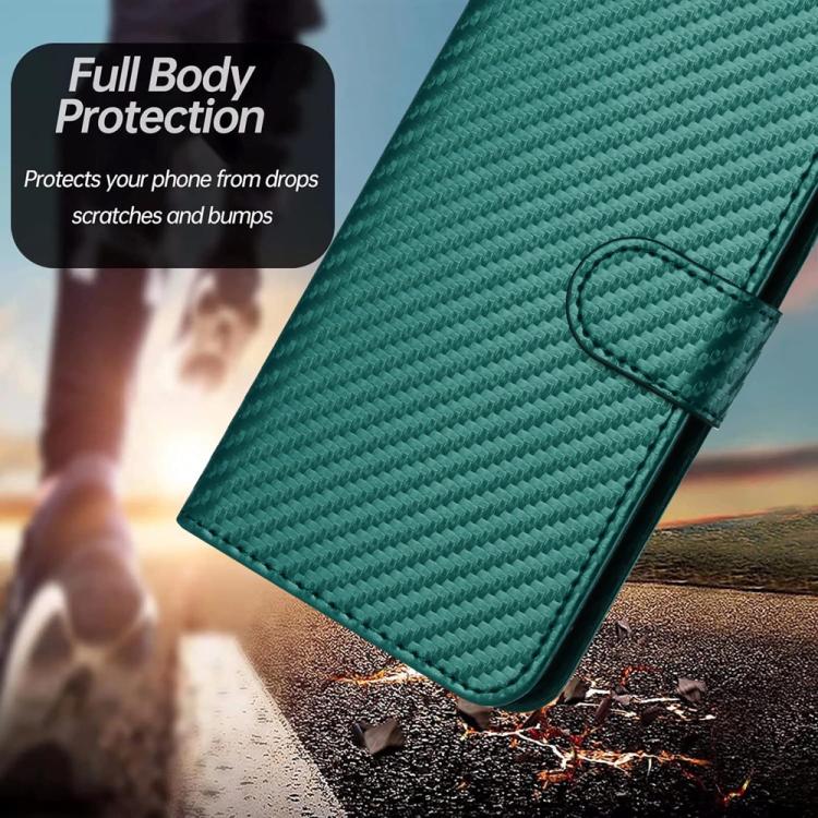 Funda de Cuero con Hebilla de Fibra de Carbono para Teléfono Itel S25 Ultra Yx0070 con Cordón (Verde Oscuro)