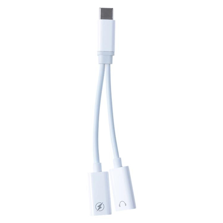 Adaptador 2 en 1 Tipo C Macho a Tipo C y Audio Tipo C Hembra para Auriculares (Blanco)