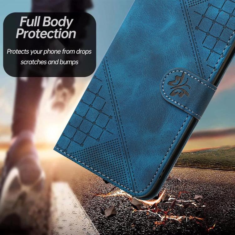 Funda de Cuero Itel A50C con Diseño de Mariposas en Relieve y Cordón (Azul Oscuro)