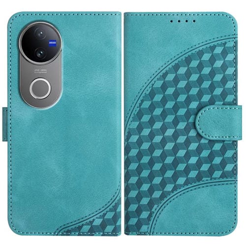 Funda de Cuero con Relieve de Cabeza de Elefante y Cordón para Vivo V50 (Azul Claro)