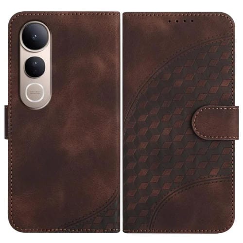 Funda de Cuero con Relieve de Cabeza de Elefante y Cordón para Vivo V50 Lite 4G/5G (Café)
